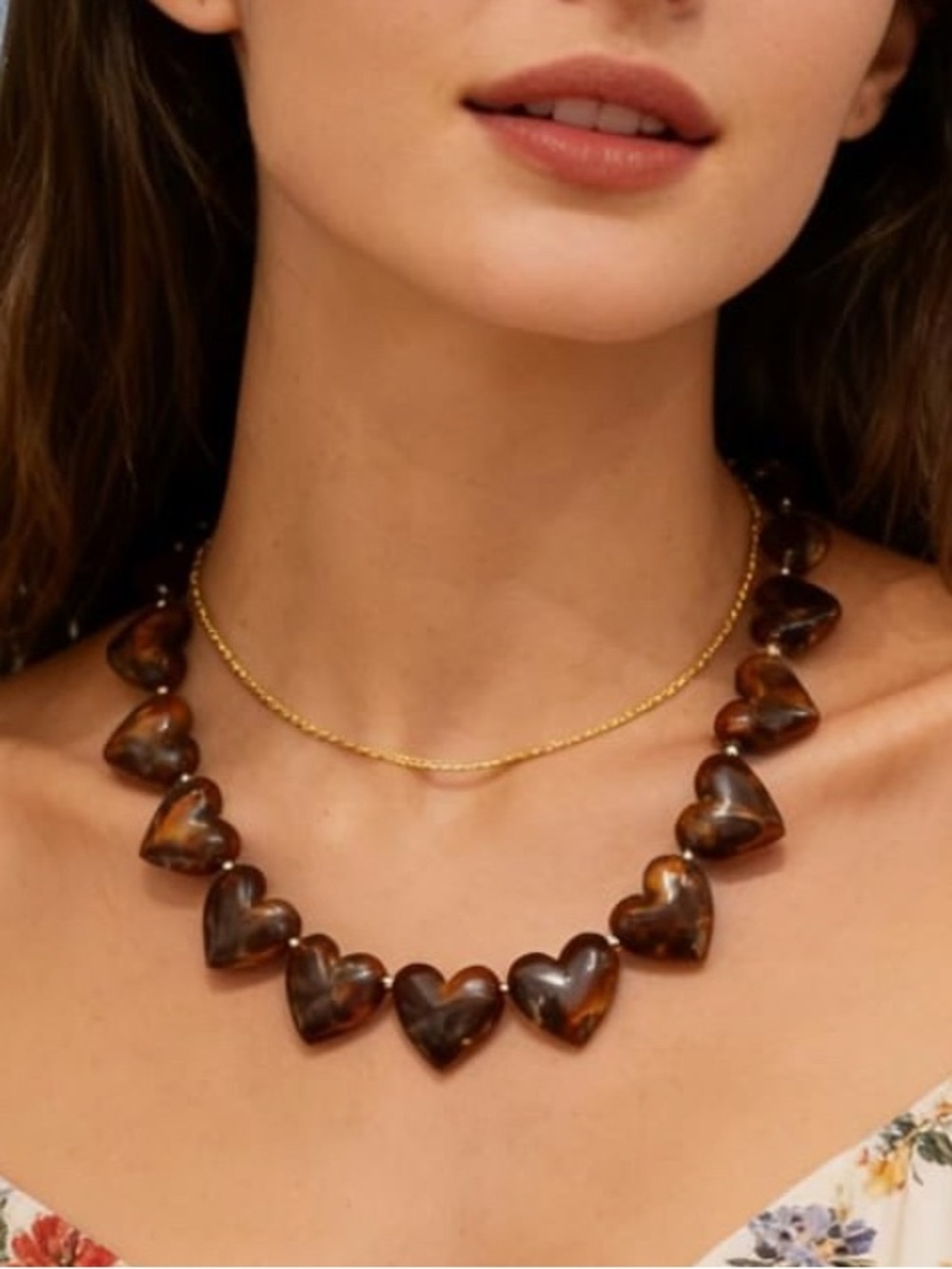 Brown Marbled Heart Bead Necklace